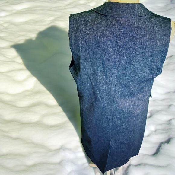 MICHAEL Michael Kors Linen-Blend Collared Longline Vest in Indigo Blue Size 6 - Picture 7 of 12